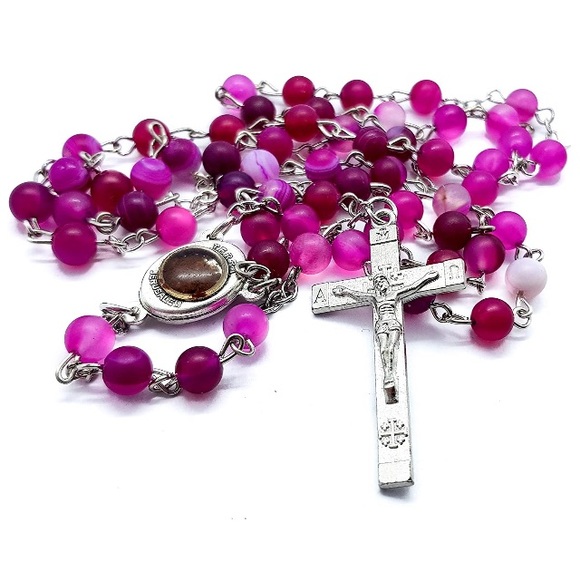 STUNNING PINK & PURPLE CRYSTAL BEADS ROSARY - Picture 7 of 8
